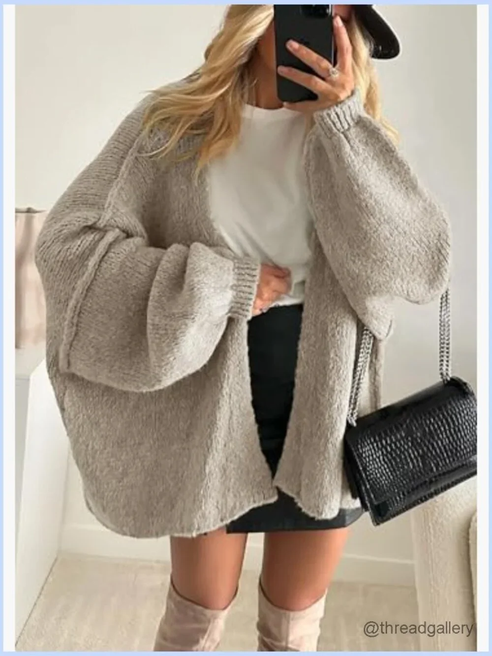 Oversized Lantern Sleeve Knit Cardigan Sweater